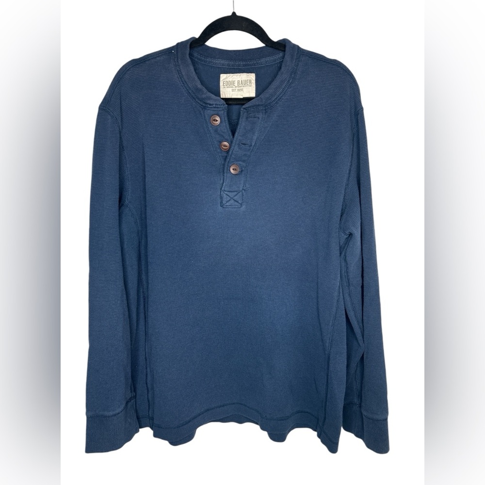 Eddie Bauer Men's Henley Blue Knit Sweater Size XL